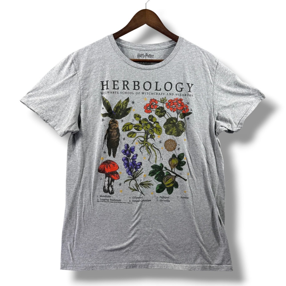 Harry Potter‎ Herbology Hogwarts Graphic Tee Gray Mens Medium Short Sleeve Shirt